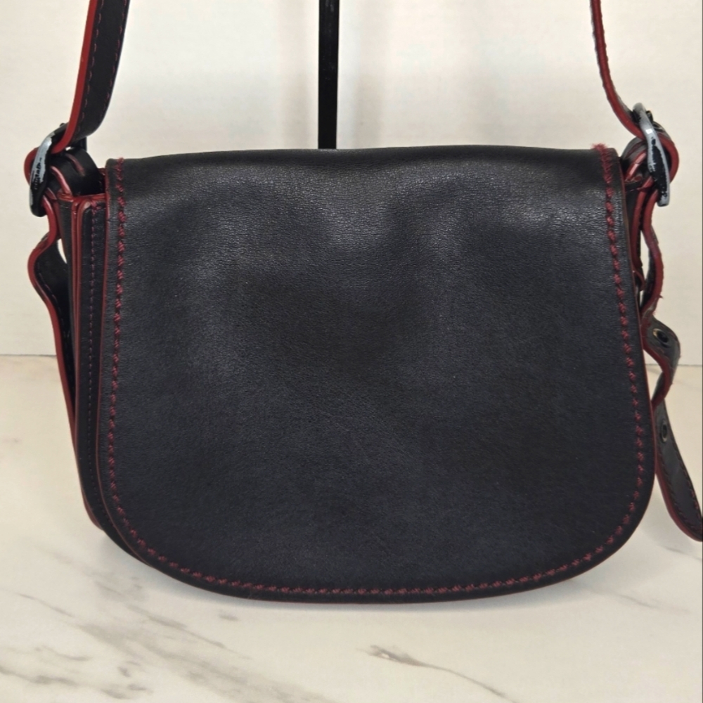 Coach 1941 Saddle Bag Black Leather Red Accent Stitching SD-20115